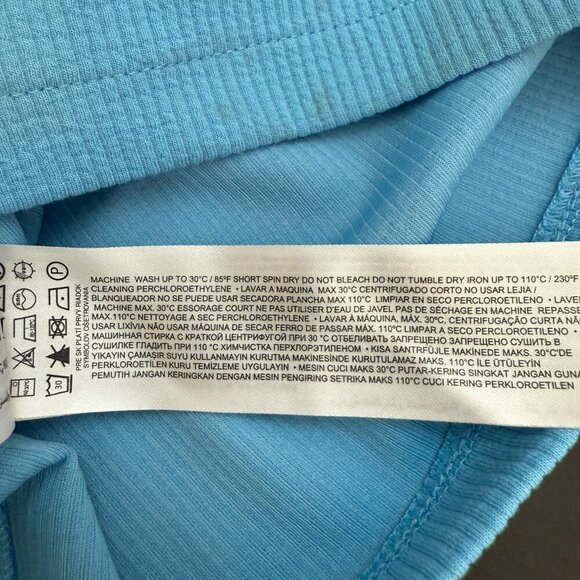 Mango Crisscross Strap Bodycon Mini Dress Women's 2 Blue Going Out Ribbed NWOT - Picture 13 of 14